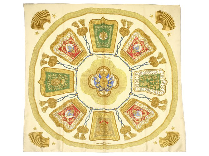 Hermès Foulard en soie Hermes Poste et Cavalerie marron Tissu Multicolore Beige  ref.232487