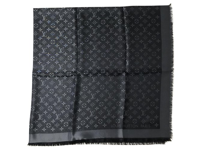 Scialle Louis Vuitton Shine nero Black Silk Polyester Wool Viscose  ref.232559