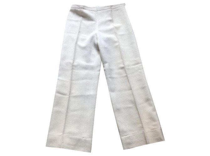 Cambon Pantaloni larghi Chanel Crema Tweed  ref.232581