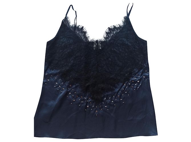 Pinko Canotta in seta e pizzo blu scuro