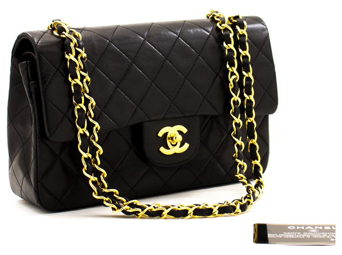 Chanel 2.55 solapa forrada 9Bolso de hombro "Chain" Bolso de piel de cordero negro Cuero  ref.232664
