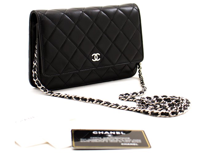 CHANEL Black Wallet On Chain WOC Shoulder Bag Crossbody Lambskin Leather  ref.232669