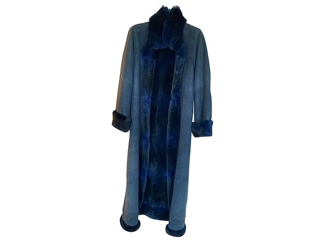 Autre Marque Cappotto lungo reversibile in camoscio e orylag Blu navy