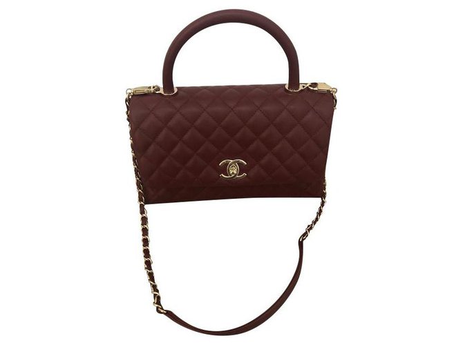 Coco Handle Chanel FLAP BAG WITH TOP HANDLE Dark red Lambskin  ref.232684
