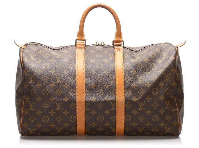 Louis Vuitton Brown Monogram Keepall 45 Leather Cloth  ref.232763