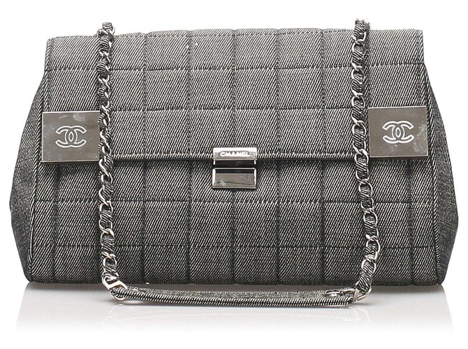 Chanel Grey Choco Bar Denim Flap Bag Silber Grau John Tuch  ref.232770