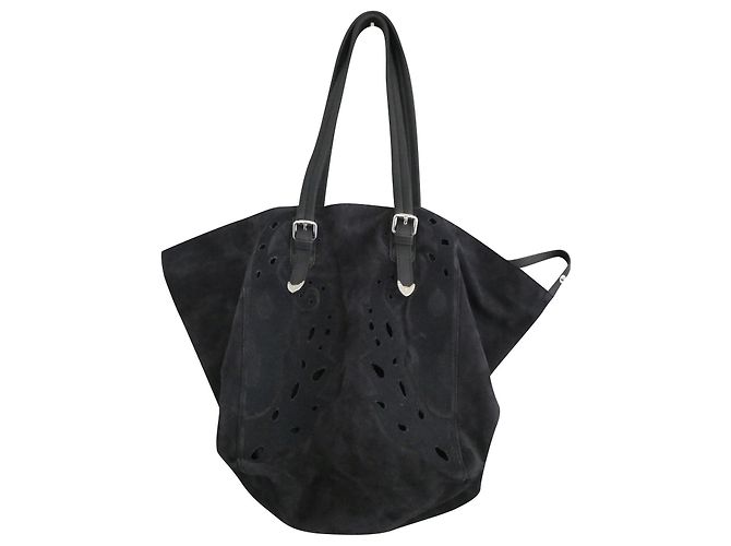 Saco de compras Ikks em couro azul toque de veludo Azul marinho