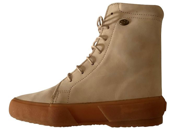 Superga Ecru nabuk suede ankle boots Beige