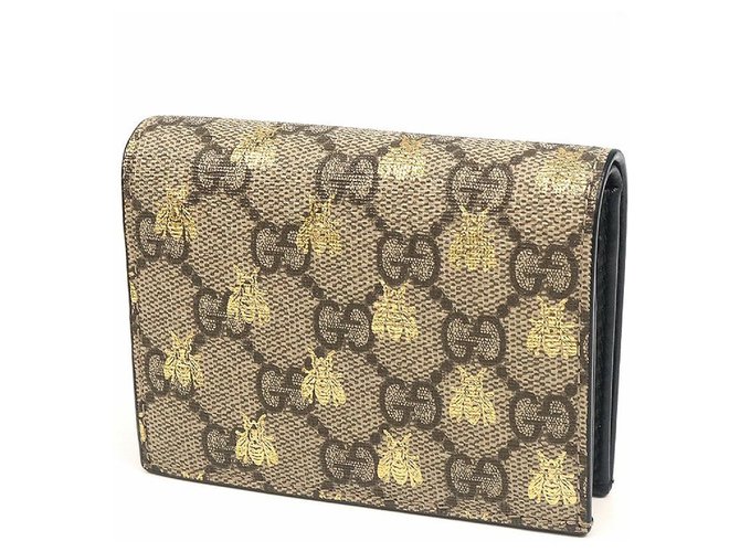 Gucci kompakte Brieftasche Bee Folded Wallet Leder Kunststoff  ref.232853