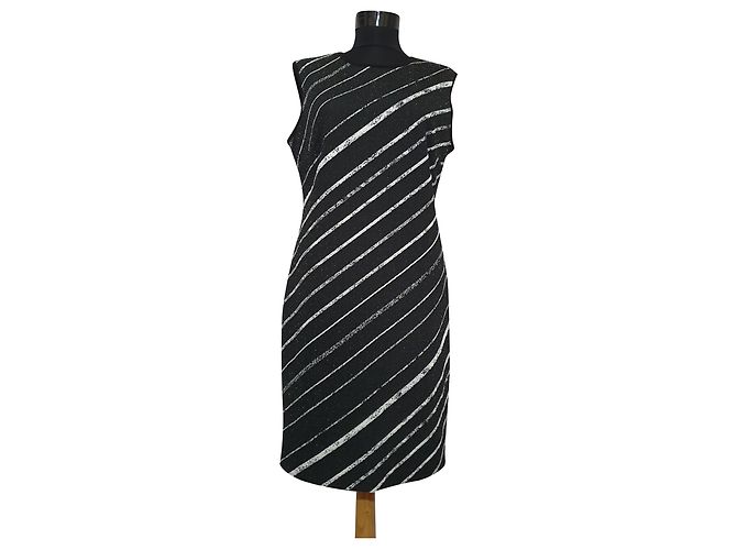 Dkny Gestreiftes Kleid Schwarz Weiß