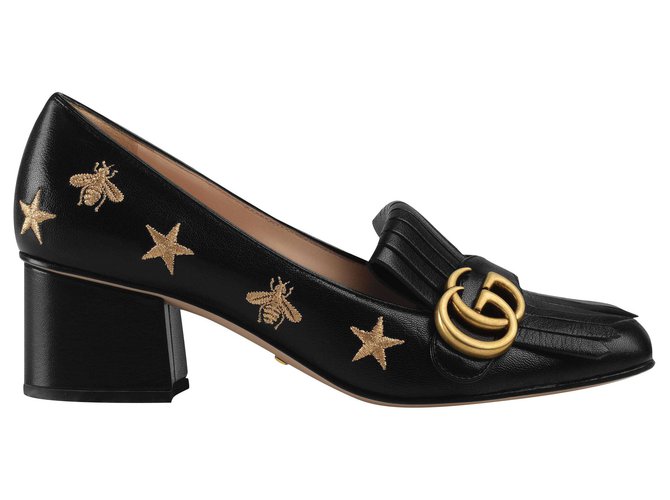 GUCCI   Embroidered leather mid-heel pump Black  ref.232898