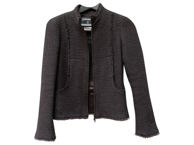 Chanel Soft and warm jacket Dark grey Wool  ref.232939