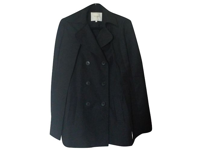 Maje Gady Gabardina con Capa Negra de Algodón Negro