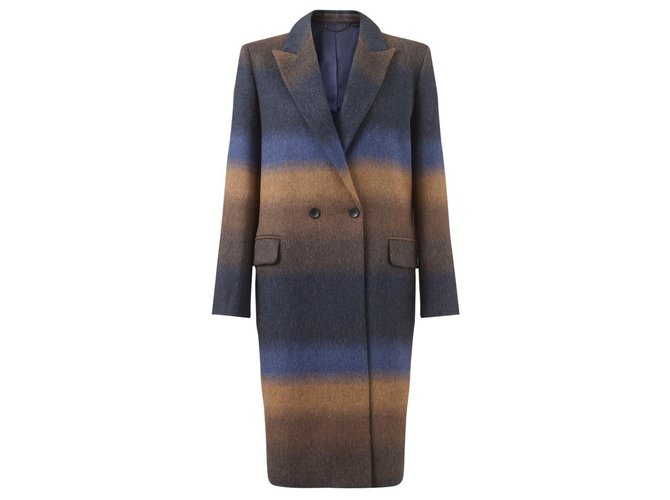 Jigsaw Coats, Outerwear Caramel Navy blue Wool Polyamide  ref.233016