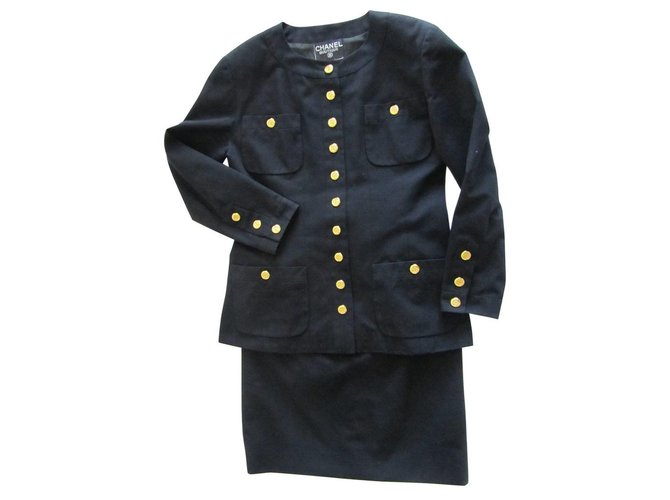 Chanel plaid skirt suit Black Cotton  ref.233126