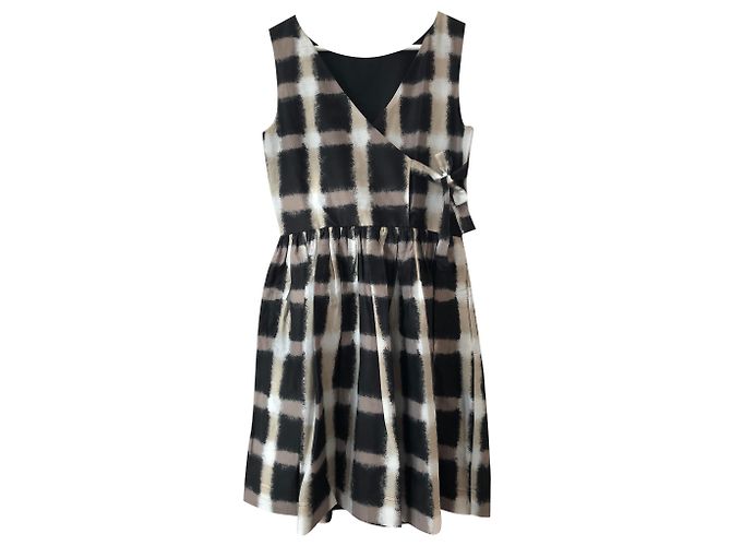 Vestido de algodão e seda Marc by Marc Jacobs Marrom Preto Bege Fora de branco