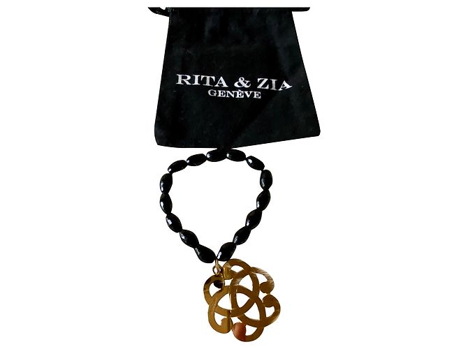 Pulsera camelia modelo grande Rita & Zia Negro Dorado