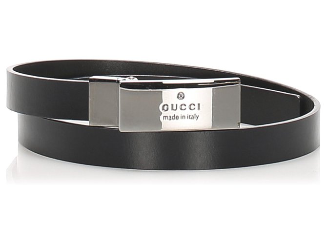 Cinturón de cuero negro de Gucci Plata Metal Becerro  ref.233312
