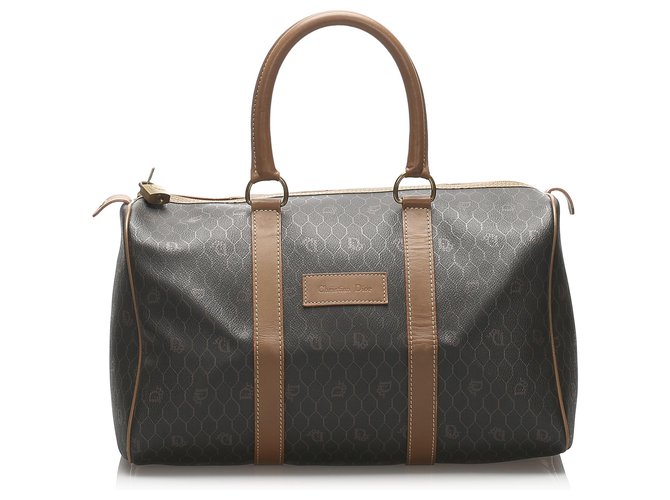 Dior Brown Honeycomb Boston Bag Leather Plastic Pony-style calfskin  ref.233374