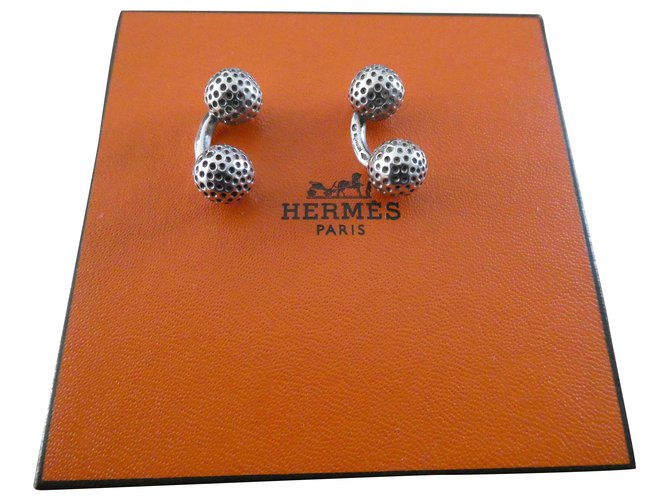 Hermès pair of sterling silver golf ball cufflinks Silvery  ref.233430