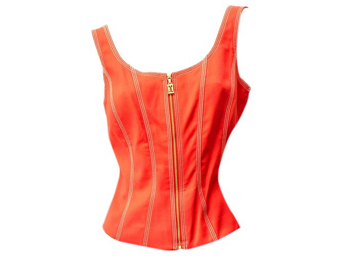Conjunto de blazer e corpete Escada vintage em laranja brilhante - SZ36 / 34 Vermelho Lã  ref.233498