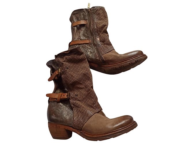 Autre Marque to.S.98 Botines de Cuero Patchwork Marrón Castaño