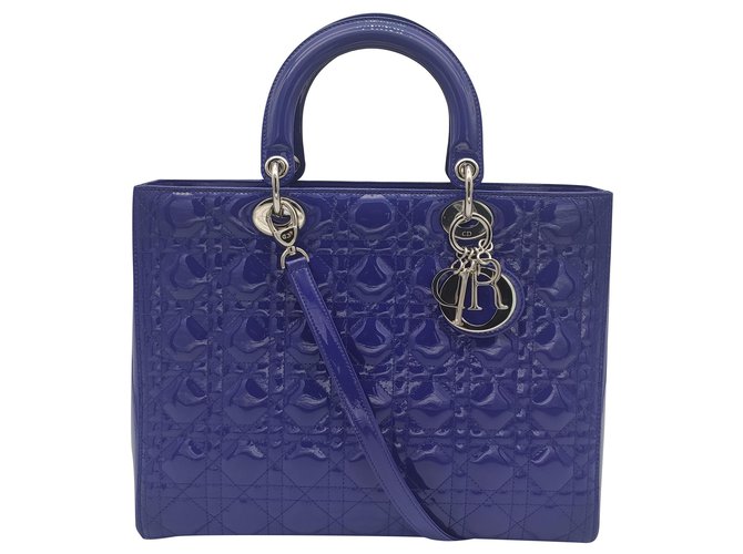 Lady Dior bag by Christian Dior Blue Purple Patent leather  ref.233616