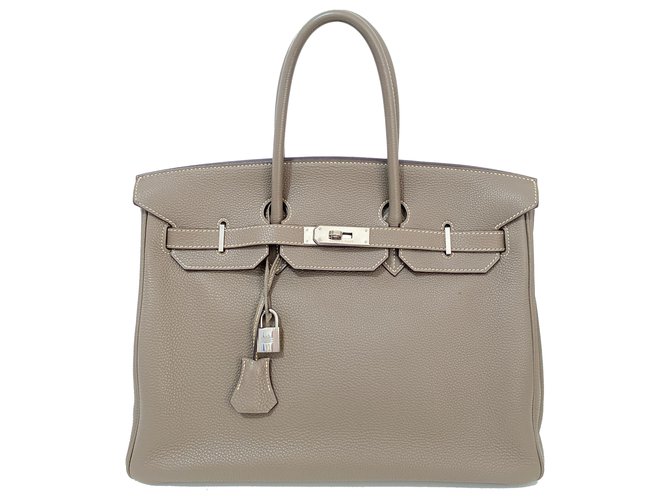 Hermès HERMES BIRKIN 35 Etoupe Togo Leather Bag PHW Grey  ref.233673