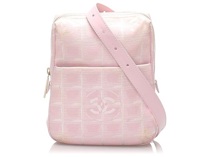 Chanel Pink New Travel Line Nylon Crossbody Bag Leather Pony-style