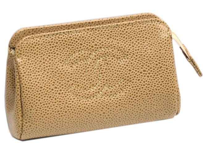 Chanel Brown CC Caviar Leather Pouch Beige  ref.233696
