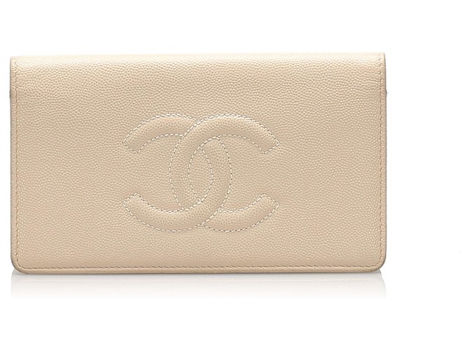Chanel Brown CC Caviar Leather Bifold Wallet Beige  ref.233741