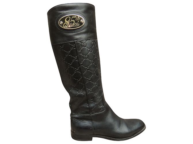 Gucci Monogramm Leder Reitstiefel Schwarz 37,5