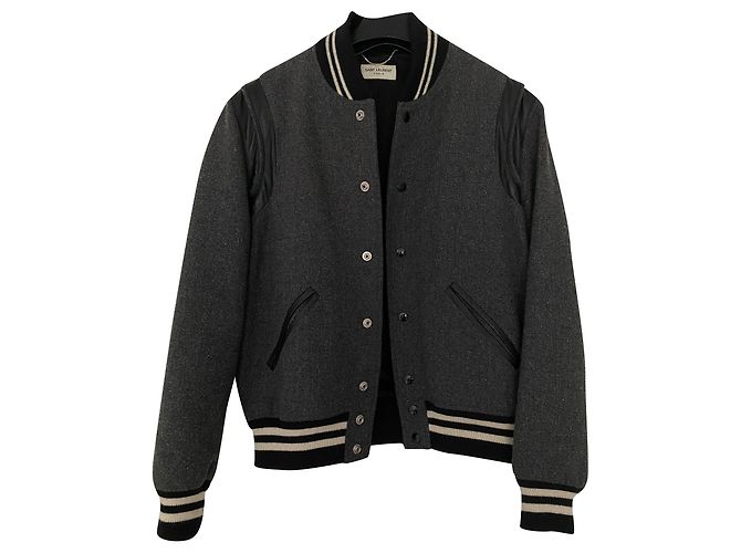 Saint Laurent Teddy wool blend bomber jacket grey