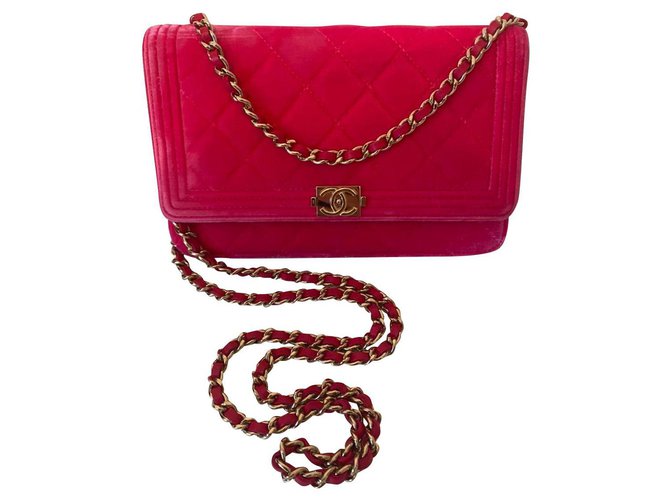 Wallet On Chain Chanel Rosa Veludo  ref.234023