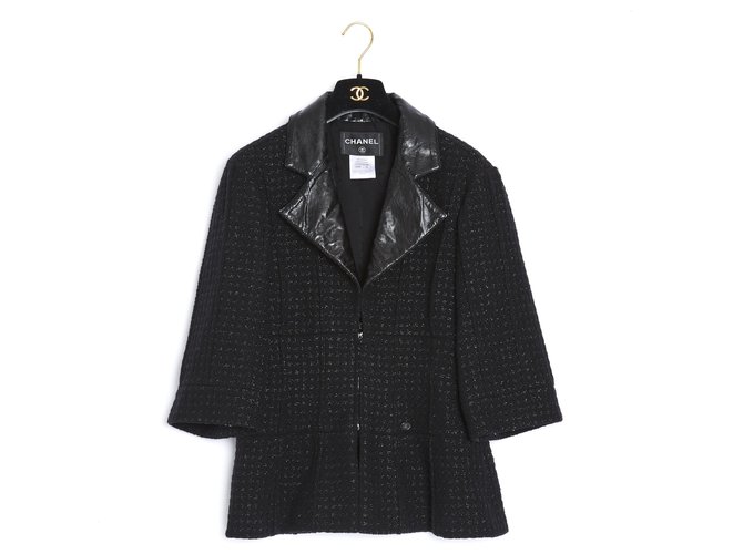 Chanel BLACK FR42 Supermarket FW14/15 Leather Silk Wool  ref.234232
