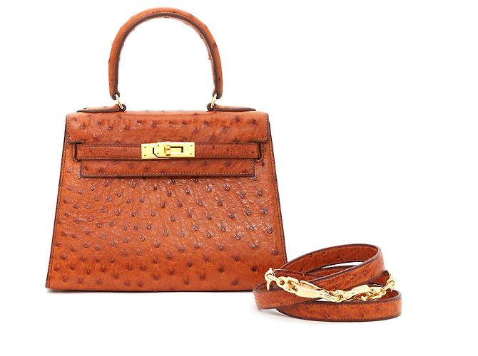 Hermès MINI KELLY 20 Struzzo d'oro Caramello Pelli esotiche