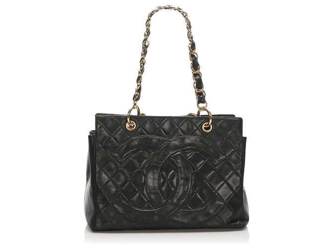 Chanel Black Timeless Shopping Einkaufstasche aus Lammfellleder Schwarz  ref.234348