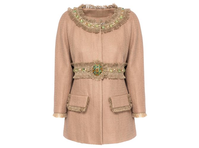 Chanel NUEVO 7,8$ chaqueta de perlas Beige Tweed  ref.234485