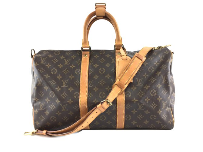 Louis Vuitton Keepall 45 Bandouliere Monogram Canvas Brown Leather  ref.234521