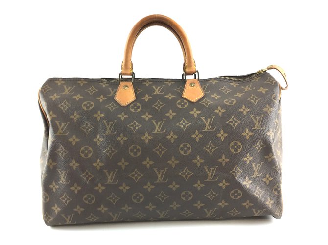 Louis Vuitton Speedy 40 Monograma de lona Castaño Cuero  ref.234529