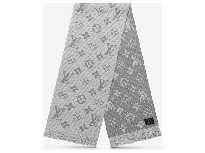 Louis Vuitton Light Grey Monogram Wool and Silk Shawl