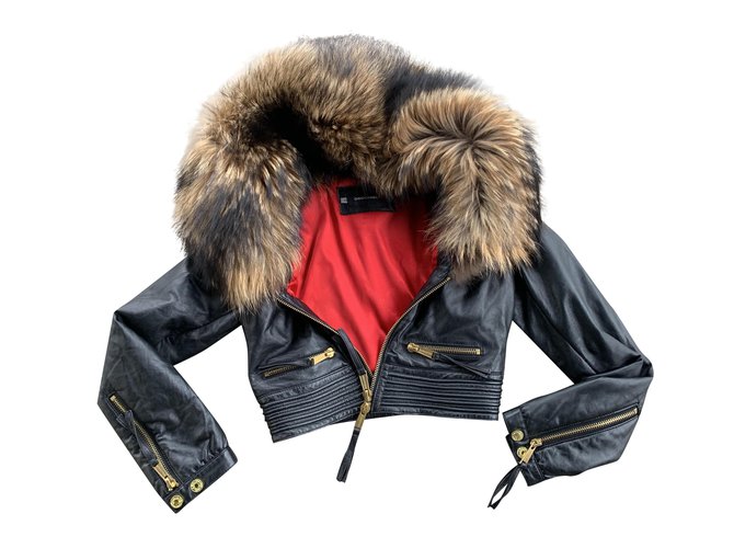 Dsquared2 Coats, Outerwear Black Leather Fur  ref.234492