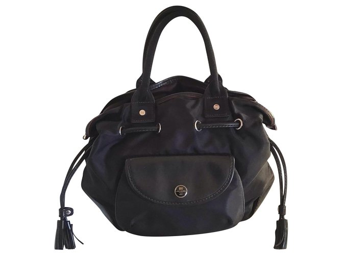 Lancel Handbags Black Leather Cloth  ref.234650