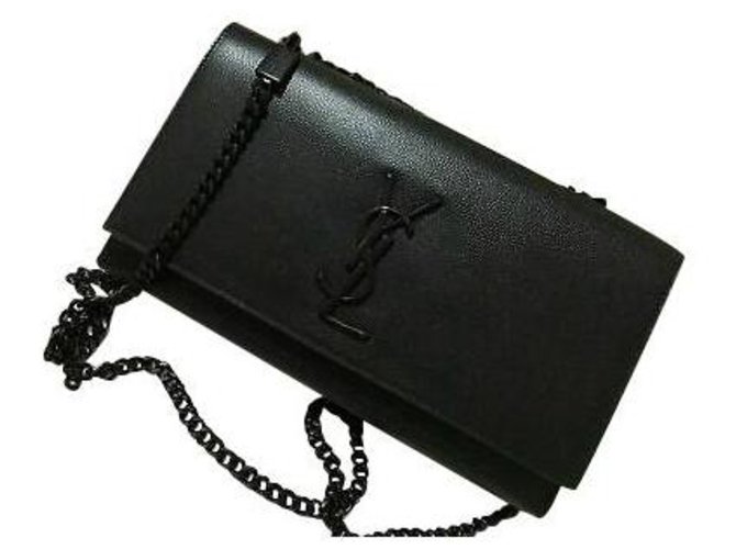 SAINT LAURENT Medium Kate Bag in Black Grained Leather