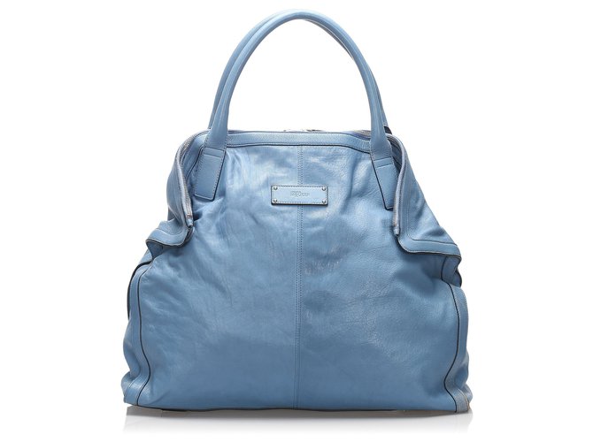 Alexander McQueen Blue De Manta Leather Tote Bag Light blue Pony-style calfskin  ref.234755