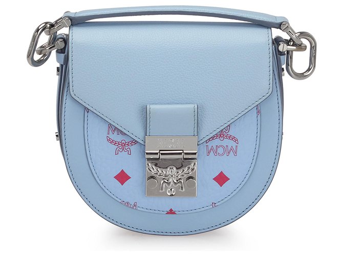 MCM Blue Mini Visetos Patricia Crossbody Bag Cuir Veau facon poulain Rouge Bleu Bleu clair ref.234764 Joli Closet