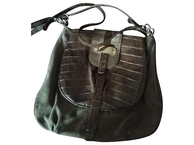 Bolsa de ombro Furla em couro e pele de cervo verde oliva
