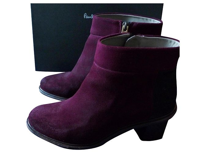 Botines Paul Smith de piel de ciervo negro y burdeos