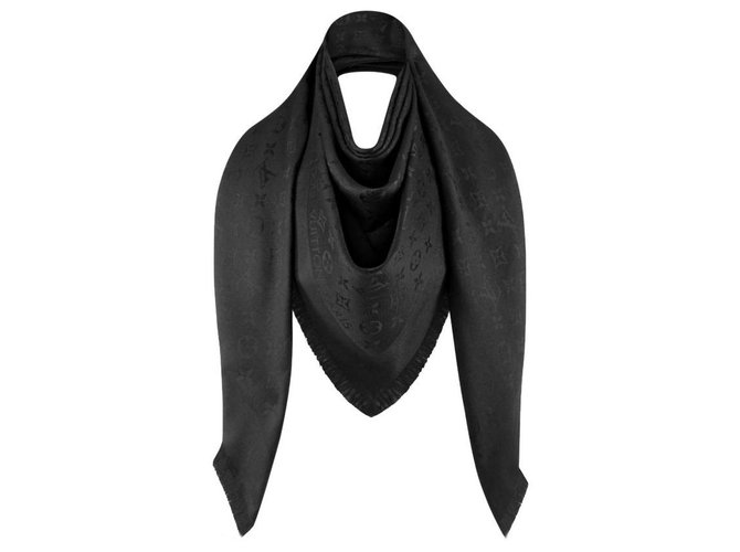 Louis Vuitton châle monogramme noir Soie Laine  ref.234948