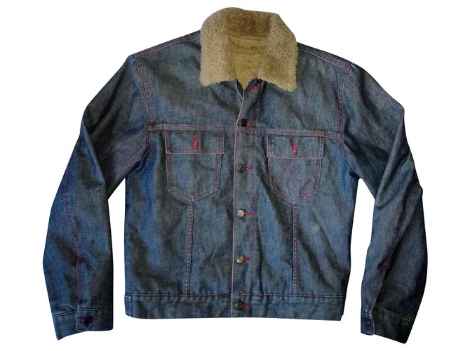 Dolce & Gabbana Giacca di jeans stile camionista standard occidentale in denim blu con fodera in sherpa Cotone  ref.234953